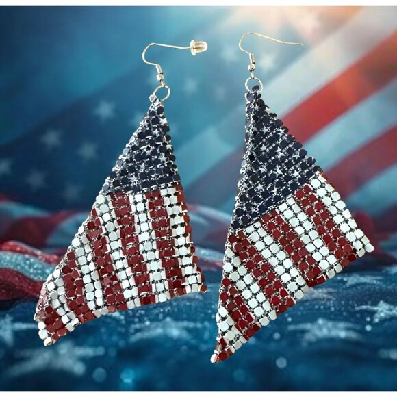 New American Flag Earrings Drop Dangle Stars Stripes Patriotic July 4 Ve… - Picture 9 of 12